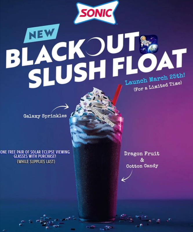 Free Solar Eclipse Glasses at Sonic with purchase of Blackout Slush Float Purchase