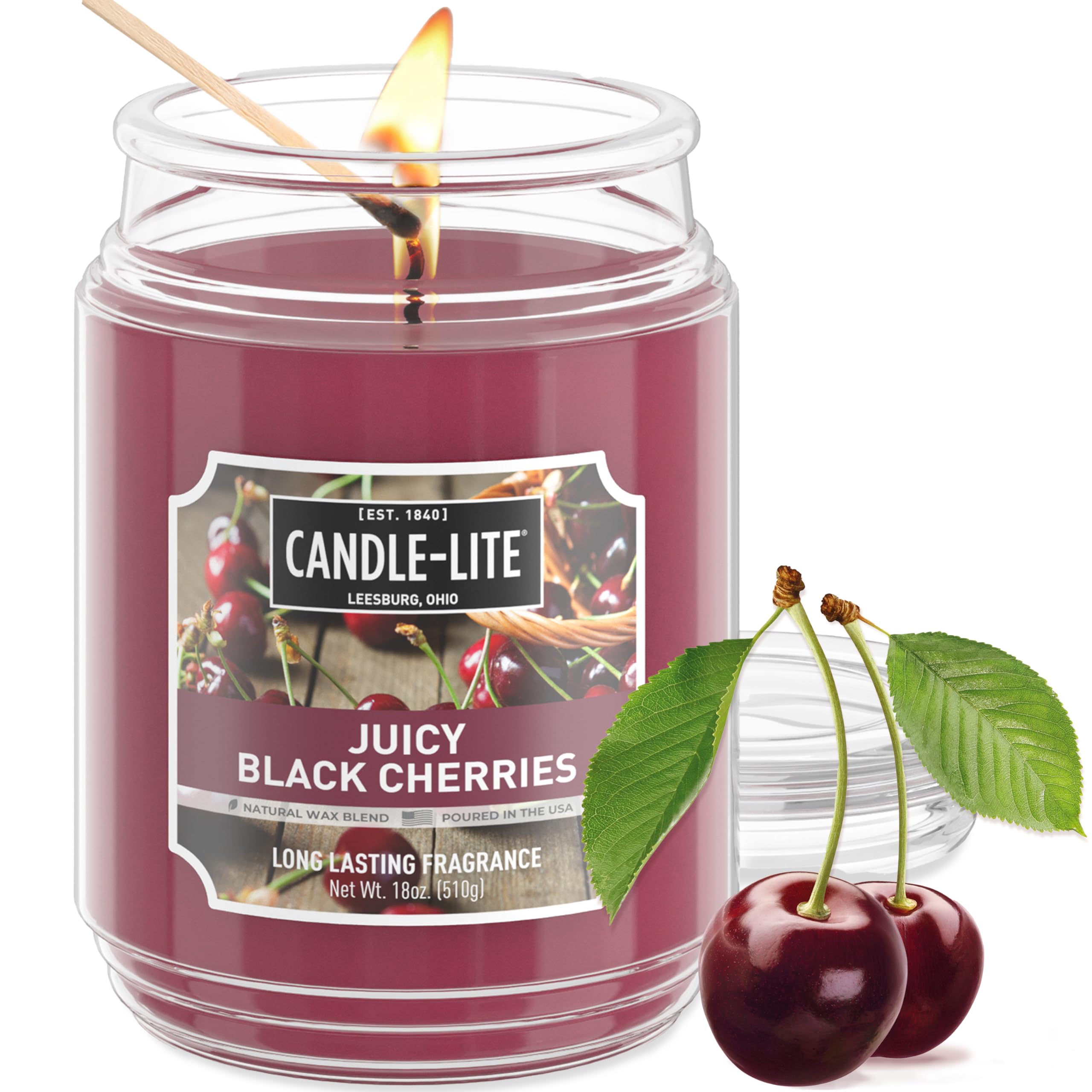 Amazon.com: Candle-lite Scented Juicy Black Cherries Fragrance, One 18 oz. Single-Wick Aromatherapy Candle with 110 Hours of Burn Time, Dark Red Color : Home & Kitchen $5.99