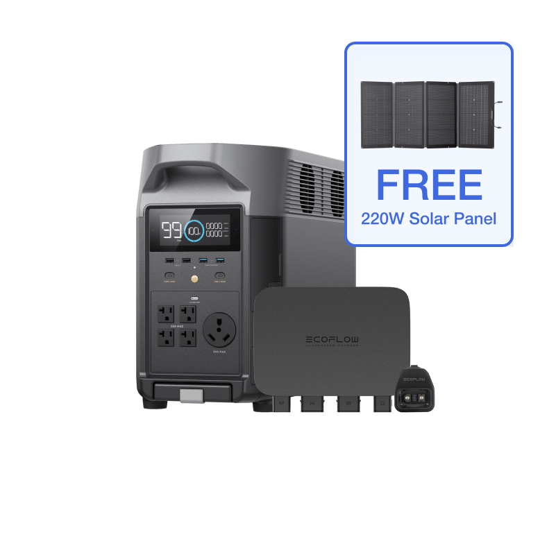 Ecoflow DELTA Pro + 800W Alternator Charger + Free 220W Solar Panel. Use code COMAC6OFF for 6% off.