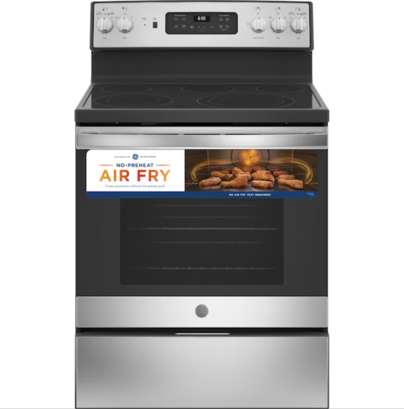 GE 30-in Glass Top 5 Burners 5.3-cu ft Self-Cleaning Air Fry Convection Oven Freestanding Electric Range (Fingerprint-resistant Stainless Steel) Lowes.com - $329.70 YMMV