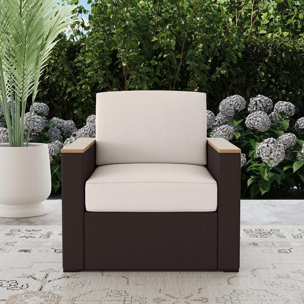 Palm Springs Brown Rattan Outdoor Arm Chair by Homestyles $105.82 at Bed Bath & Beyond