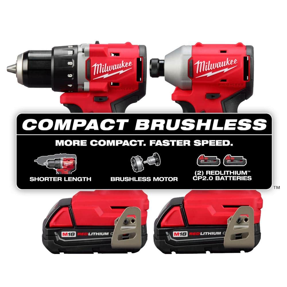 M18 18V Lithium-Ion Brushless Cordless Compact Drill/Impact Combo Kit (2-Tool) w/(2) 2.0 Ah Batteries, Charger & Bag ( hack) $102.65 at Home Depot