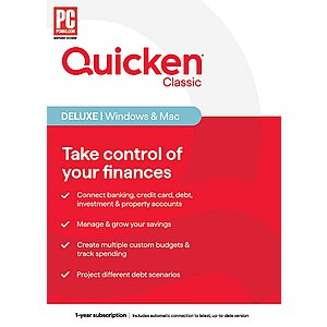 1-Year Quicken Classic Deluxe Finance Software Subscription (Windows, Mac) $35.90 & More + Free S/H