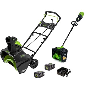 Greenworks - 80V 20” Snow Blower, and 12" Snow Shovel - 2-Piece Winter Combo Kit with (2) 4.0 Ah Batteries & Rapid Charger - Green $  479.99 at Best Buy