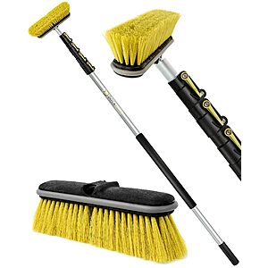 DOCA Floor Scrub Brush with Long Handle - 6-24 Ft Extension Pole (30+ Ft Reach) - Outdoor Broom - Car Wash Brush with Long Handle Also for House Siding, Deck, Patio & Mor - $39.99