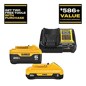 Dewalt 2 free tools with Purchase of 6.0Ah and 4.0Ah Battery and Charger Starter Kit $349