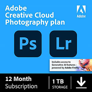 12-Month Adobe Creative Cloud Photography Plan w/ 1TB Cloud (Digital Download) 0