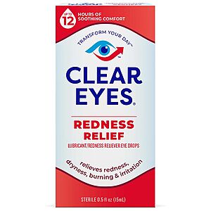 0.5-Oz Clear Eyes Redness Relief Lubricant Eye Drops $1.30 or Less + Free Store Pickup on $10+