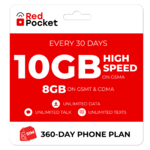 360-Day Red Pocket Prepaid Plan: Unlimited Talk &amp; Text + 10GB LTE / Month $190 + Free Shipping