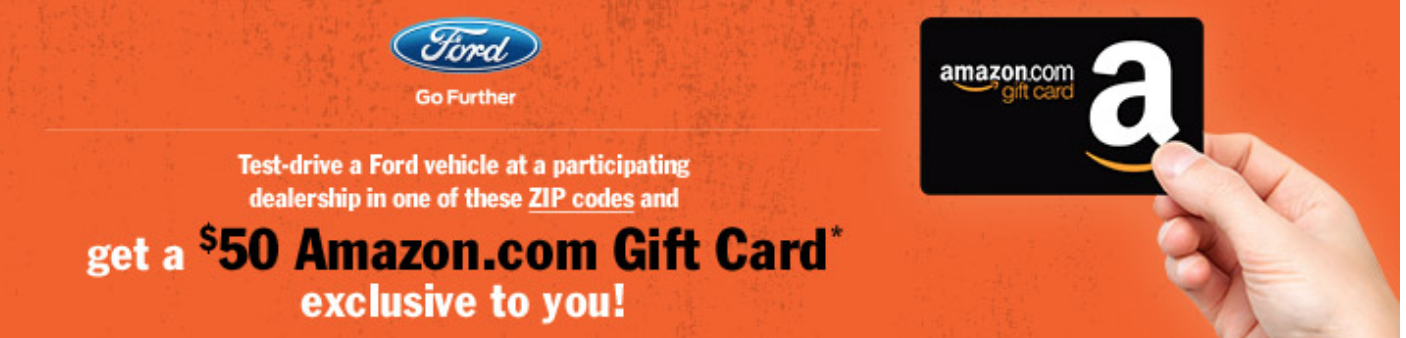 Free 50 Amazon Gift Card By Test Driving Ford By 4 2 18