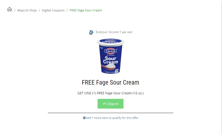 Sprouts Farmers Market Free 16 oz Fage Sour Cream Digital Coupon YMMV