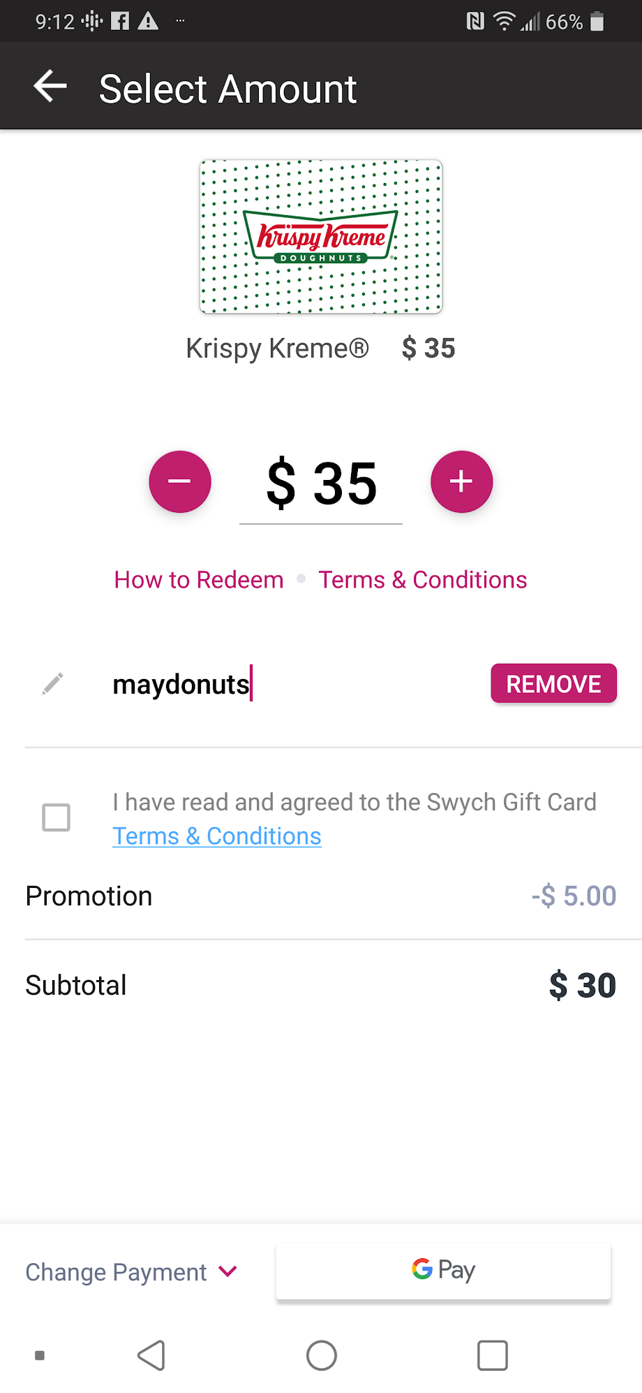 $30 Krispy Kreme GC + $5 Bonus (Swych App Users)