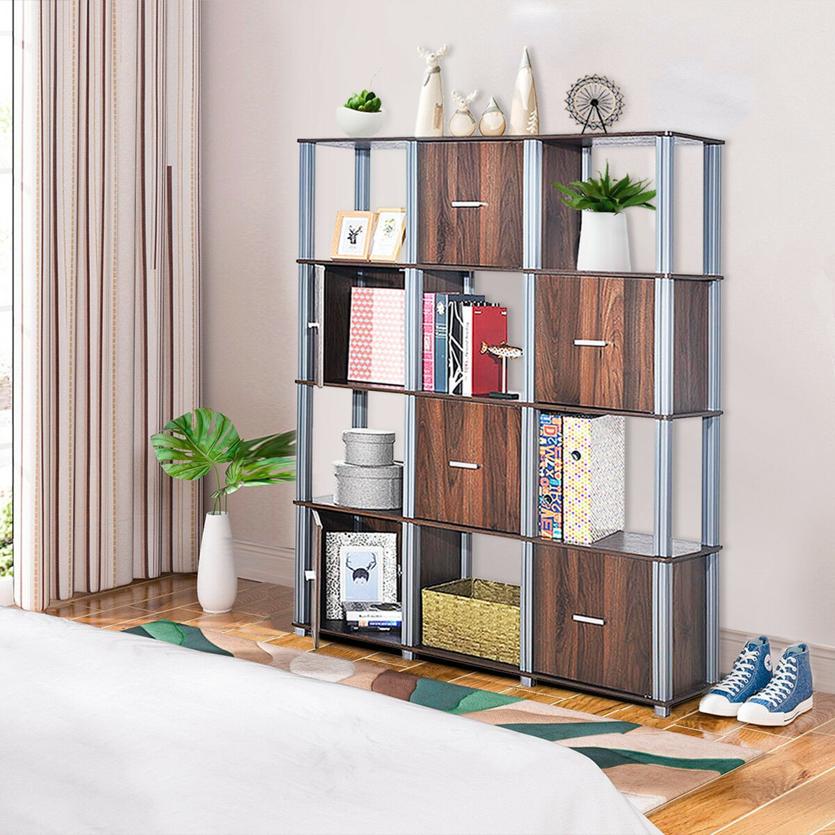 Costway 4 Tier Storage Shelf Display Bookcase With 6 Doors 78