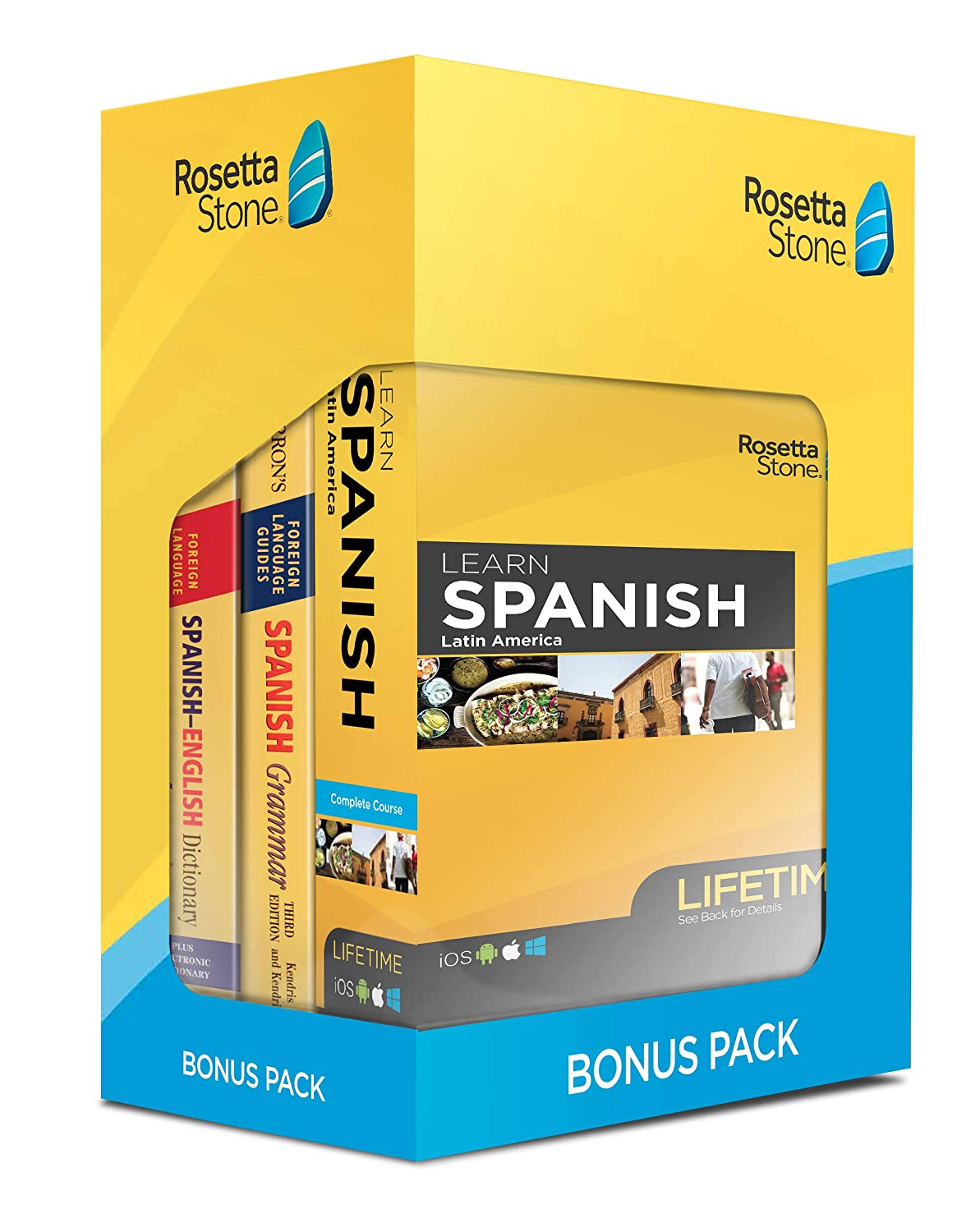 Rosetta Stone Learn Spanish Bonus Pack Bundle| Lifetime Online Access + Grammar Guide + Dictionary Book Set| PC/Mac Keycard for $149