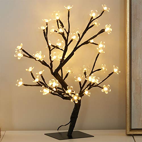 PEIDUO 17.7” Lighted Cherry Blossom Tree Bonsai Tree for Christmas Indoor Home Bedroom Office Living Room Tabletop Tree Night Light $17.99