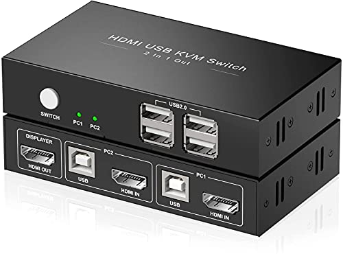 Rybozen KVM Switch HDMI, [email protected] HDMI Switch 2 Port Box, 2 Computers Share One Monitor, HDMI KVM with 4 USB 2.0 Ports Support Wireless Keyboard and Mouse, USB Disk, Printer $12.49
