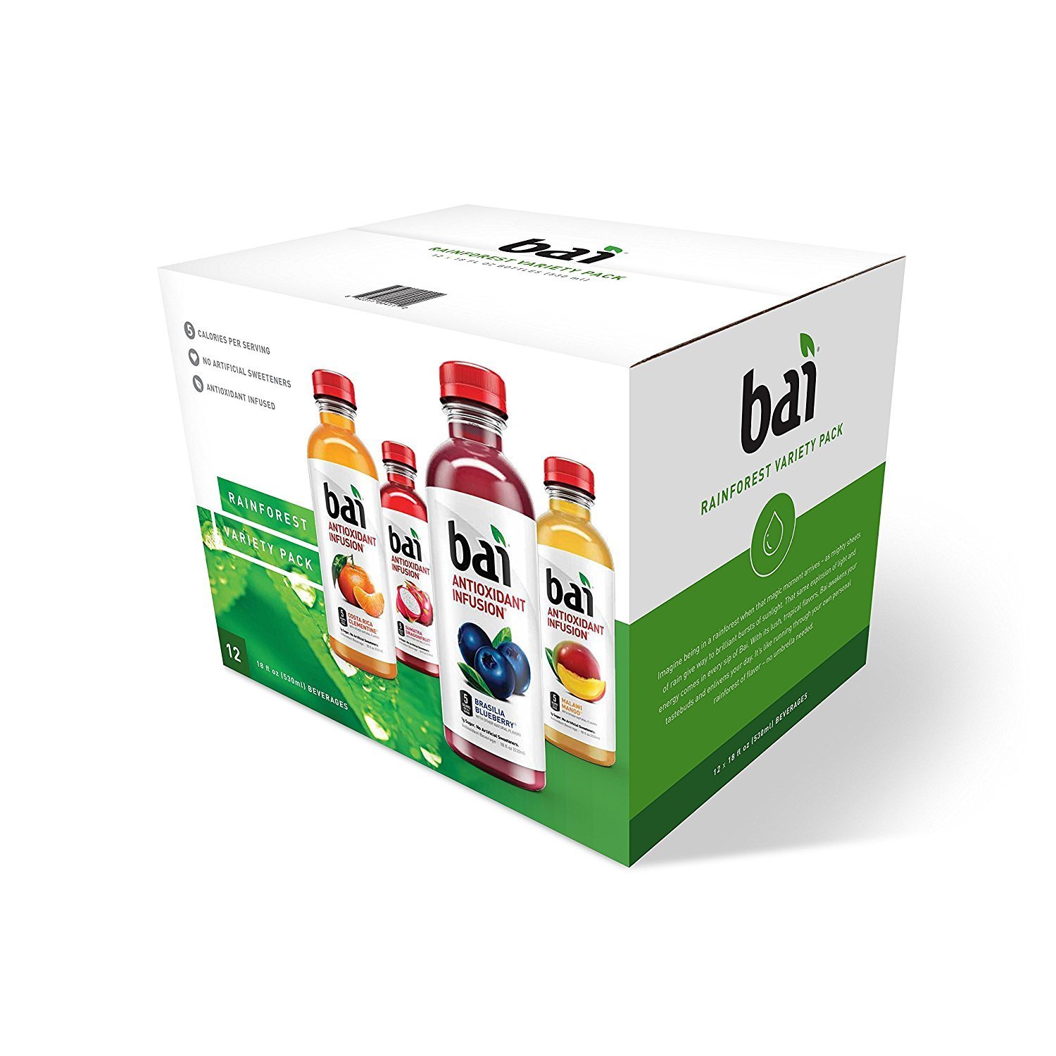 Bai Flavored Water, Rainforest Variety Pack, 18 Fluid Ounce Bottles, 12 count $11.20 after coupon at Amazon