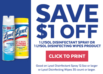Printable In Store Coupon 1 Off Lysol Wipes 35ct Or