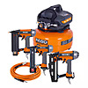 Ridgid 6 Gal. 150 PSI Electric Air Compressor with 25 ft. Hose, 18GA Brad Nailer, 16GA Finish Nailer and 18GA Finish Stapler $169.00 + Free Shipping or In Store Pickup