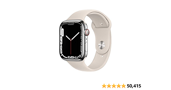 Apple Watch Series 7 [GPS + Cellular 45mm] Smart Watch w/ Silver Stainless Steel Case with Starlight Sport Band. Fitness Tracker, Blood Oxygen & ECG Apps, Always-On Retin - $529
