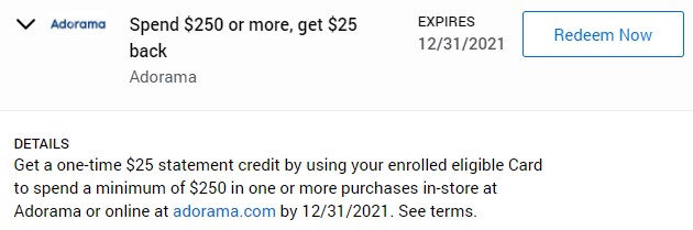 AMEX Offer - Spend $250 at Adorama, get $25 cash back, exp 12/31/21 - YMMV