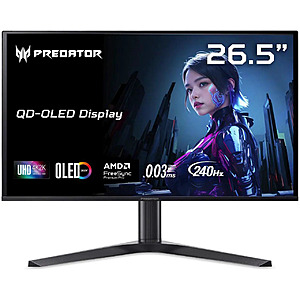 27" Acer Predator X27 X1bmiippruzx 4K 240Hz FreeSync QD-OLED USB-C Gaming Monitor /w Speaker, Full Adjustment, FreeSync Premium Pro @ $600 + $50 Newegg Gift Card + F/S