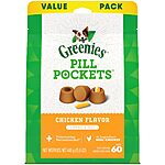 (YMMV) Greenies Pill Pockets for Dogs Capsule Size Natural Soft Dog Treats Chicken Flavor, 15.8 oz. Pack (60 Treats) $9.18