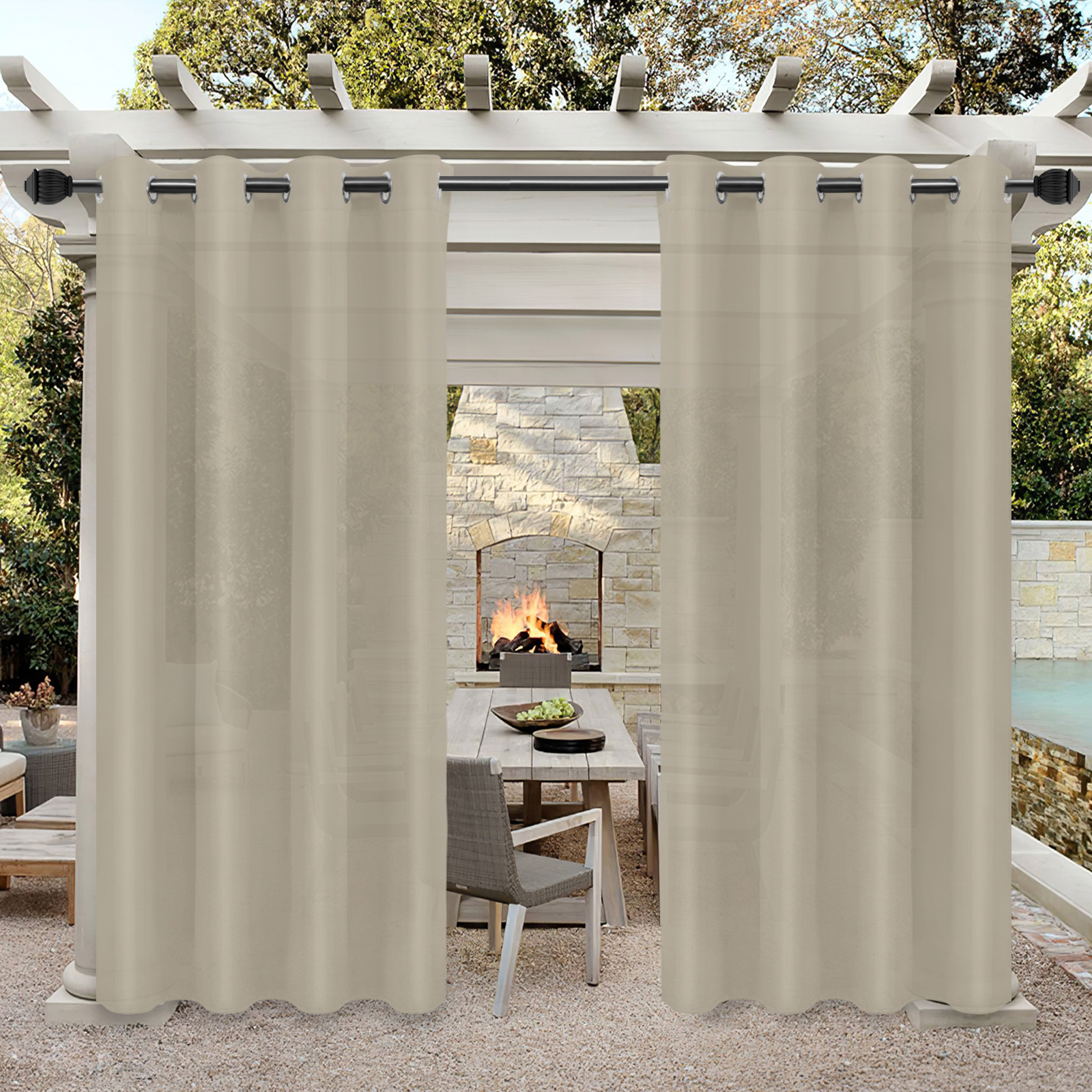 2 Panels Easy-Going Outdoor Curtains for Patio Waterproof Cabana Grommet Curtain Panels, Beige, 52 x 84 inch, Set of 2 - Walmart.com $16.99