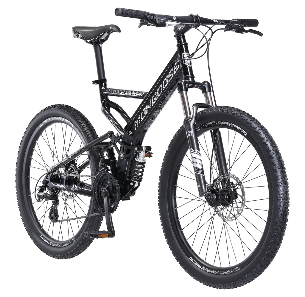 Mongoose Blackcomb Mountain Bike, 26-inch Wheels, 24 Speeds, Unisex, Age 14 and Up, Black - $298
