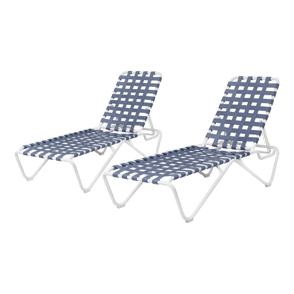 Hampton Bay Aluminum Frame Lake Adjustable Outdoor Strap Chaise Lounge (2-Pack) CL-23A142S - $49
