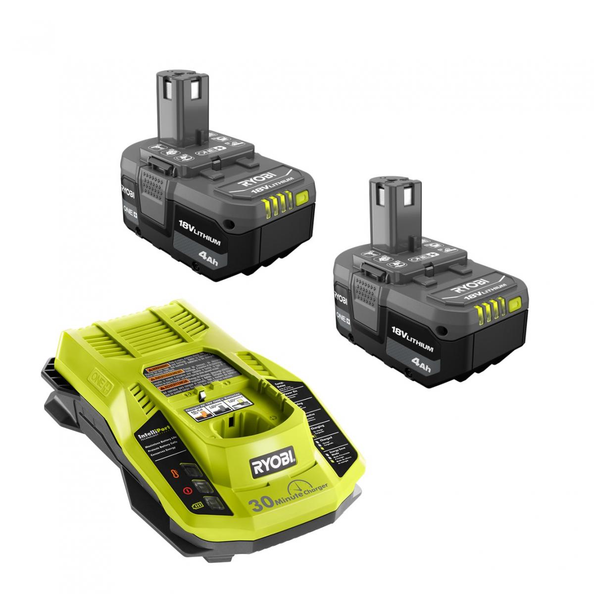 RYOBI 18V ONE+ 2-Pack 4Ah Batteries and Charger Kit (Factory Blemished) $69.99 + $13ship
