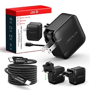 JSAUX 65W USB C Charger for Nintendo Switch 2, Powers in TV Mode, with EU/UK Plug & 6.6FT Cable, GaN PD Fast Charge for ROG Xbox Ally, Steam Deck, ROG Ally, iPhone 17 $19.98