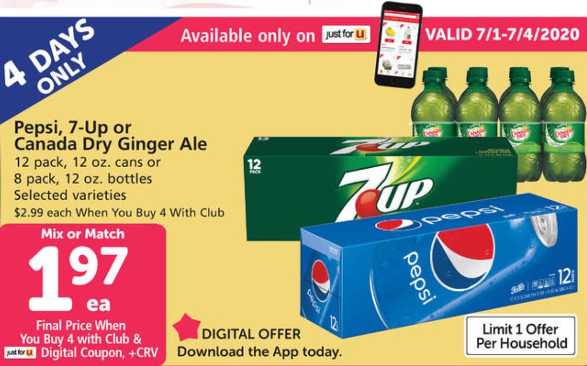Vons/Albertsons: Pepsi,7-Up or Canada Dry Ginger Ale 4 12 ...