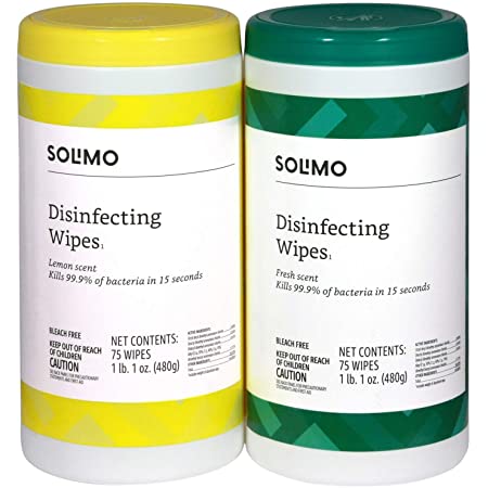 Amazon Brand - Solimo Disinfecting Wipes, Lemon Scent & Fresh Scent 75 Count (Pack of 2) $5.99| Lysol Disinfecting Wipes, Lemon & Lime Blossom, 80ct $3.66