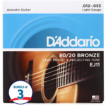 D'Addario EJ11 80/20 Bronze Acoustic Guitar Strings - .012-.053 Light (3-pack) for $11.99 + Free S&amp;H