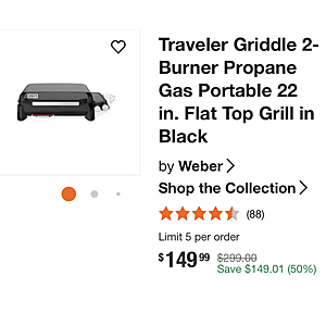 Weber Traveler Griddle 22" $149