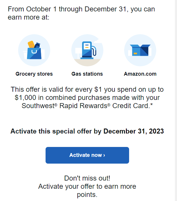 Select Southwest Rapid Rewards Cardholders 10 points for each 1 spent