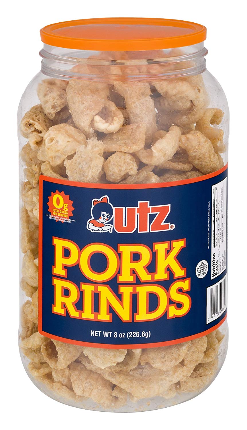 Utz Pork Rinds, Original Flavor – Keto Friendly Snack with Zero Carbs per Serving, Light and Airy Chicharrones with the Perfect Amount of Salt, 8 oz. Barrel [Original] $3.99