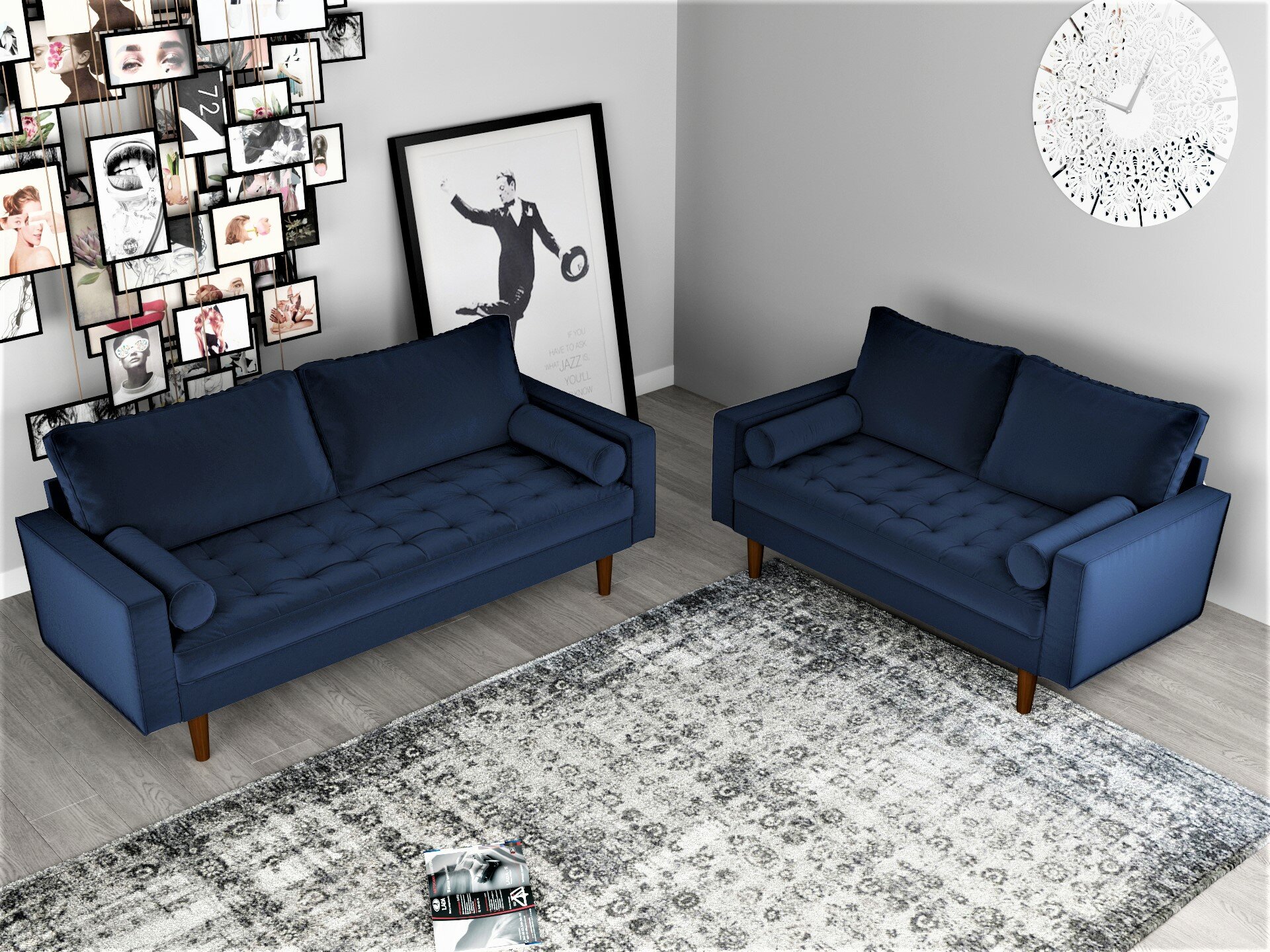 2-Piece Mercer41 Clovis Velvet Living Room Set (Space Blue) $670 + Free Shipping