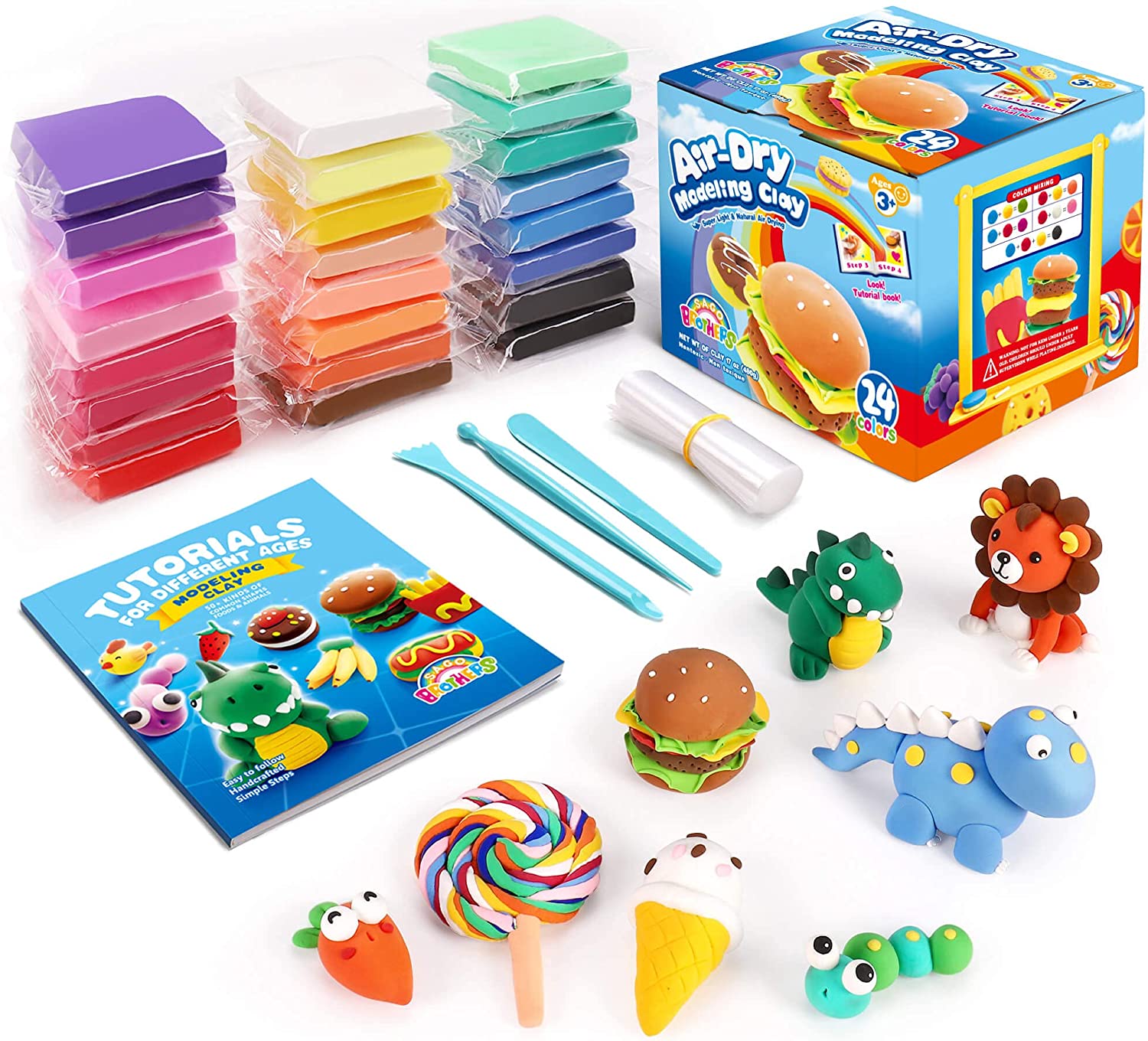 24 Colors Sago Brothers Air Dry Clay Kit w/ Tools & Tutorial $11.50 + F/S w/ Prime or on Orders $25+