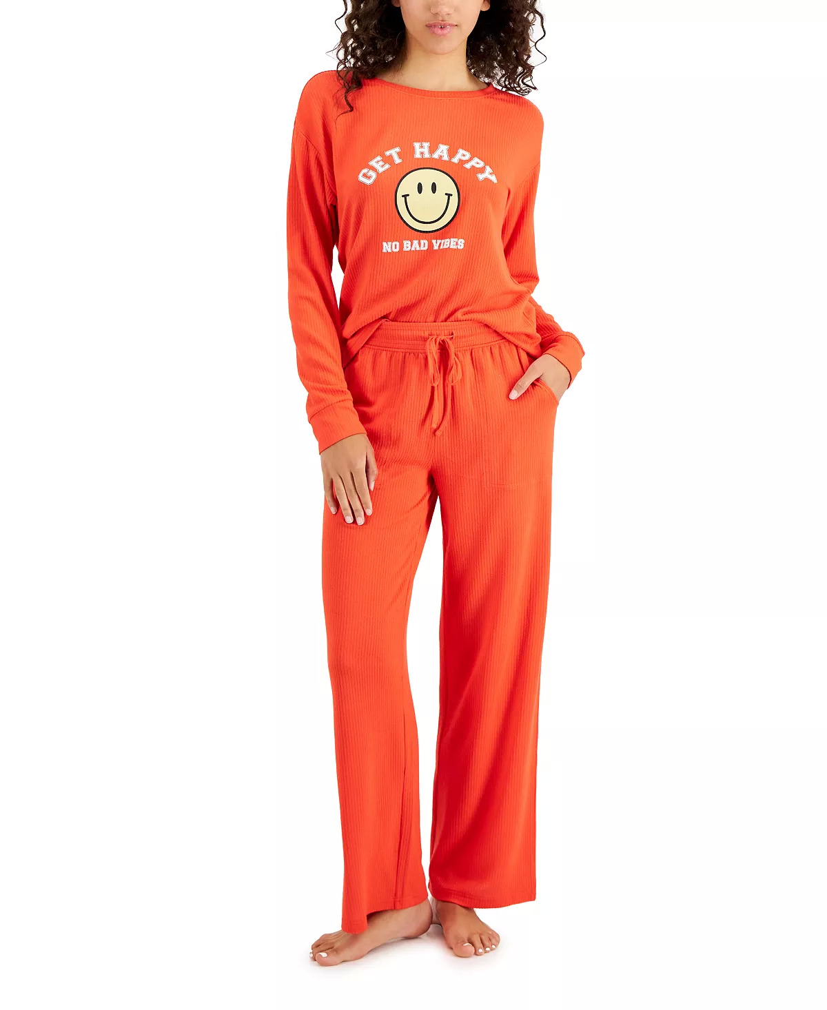 2-Pc Jenni Women's Solid Cozy Pajama Set (Happy Papaya Punch, Sizes: XS-L) $14 + Free Store Pickup at Macy's or F/S on Orders $25+