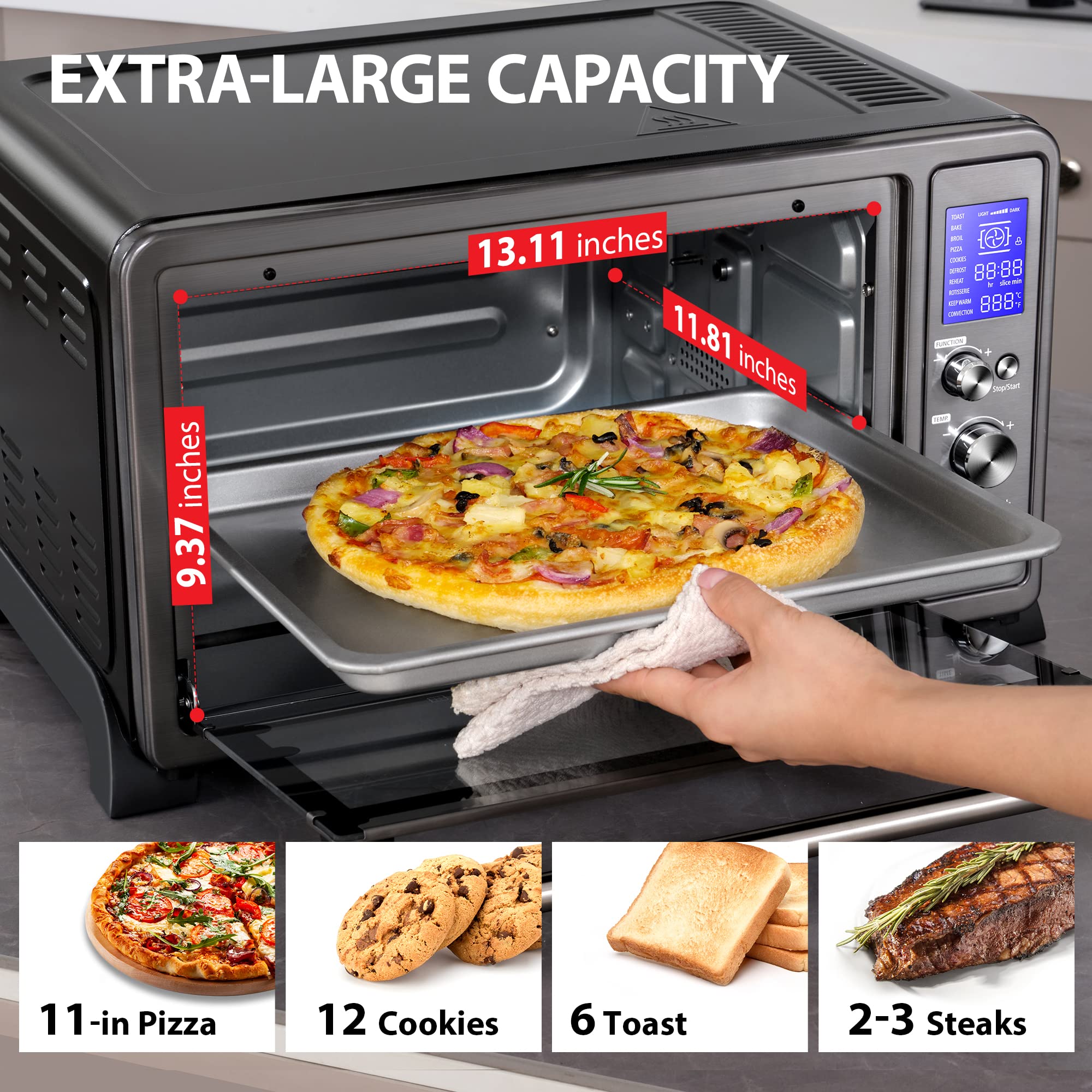 6-Slice 10-in-1 Toshiba Large Convection Countertop Toaster Oven w/ Toast, Pizza, Rotisserie & 6 Accessories (Black Stainless Steel) $62.19 + Free Shipping