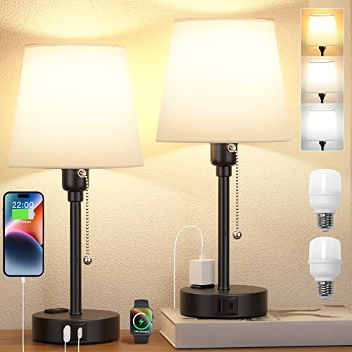 2-Count Bedside Table Lamps w/ 3 Color Modes, USB C+A Charging Port & AC Outlet $28 ($14 each) + Free Shipping