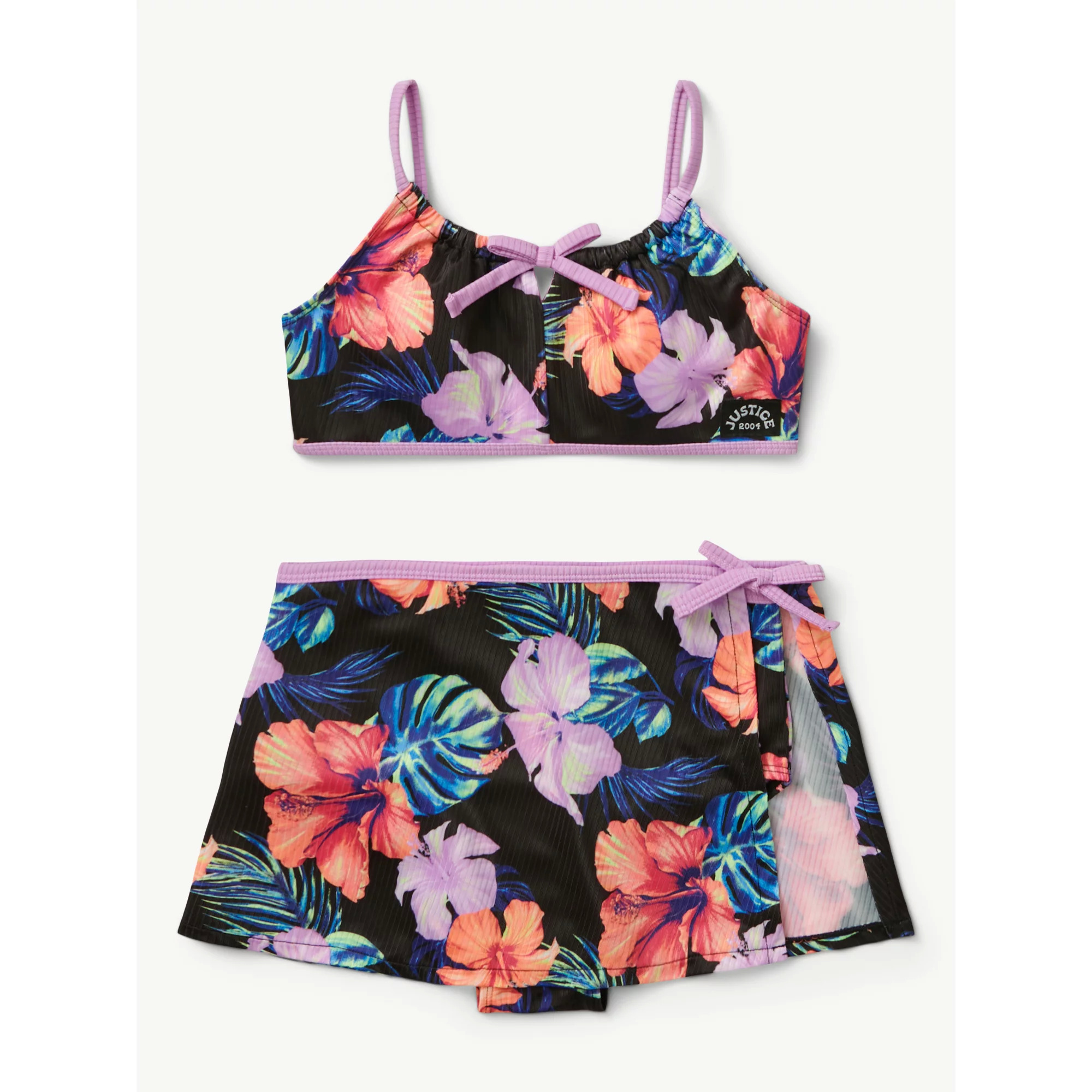 3-Pc Justice Girls Floral Bikini Swimsuit w/ Matching Sarong Skirt ...