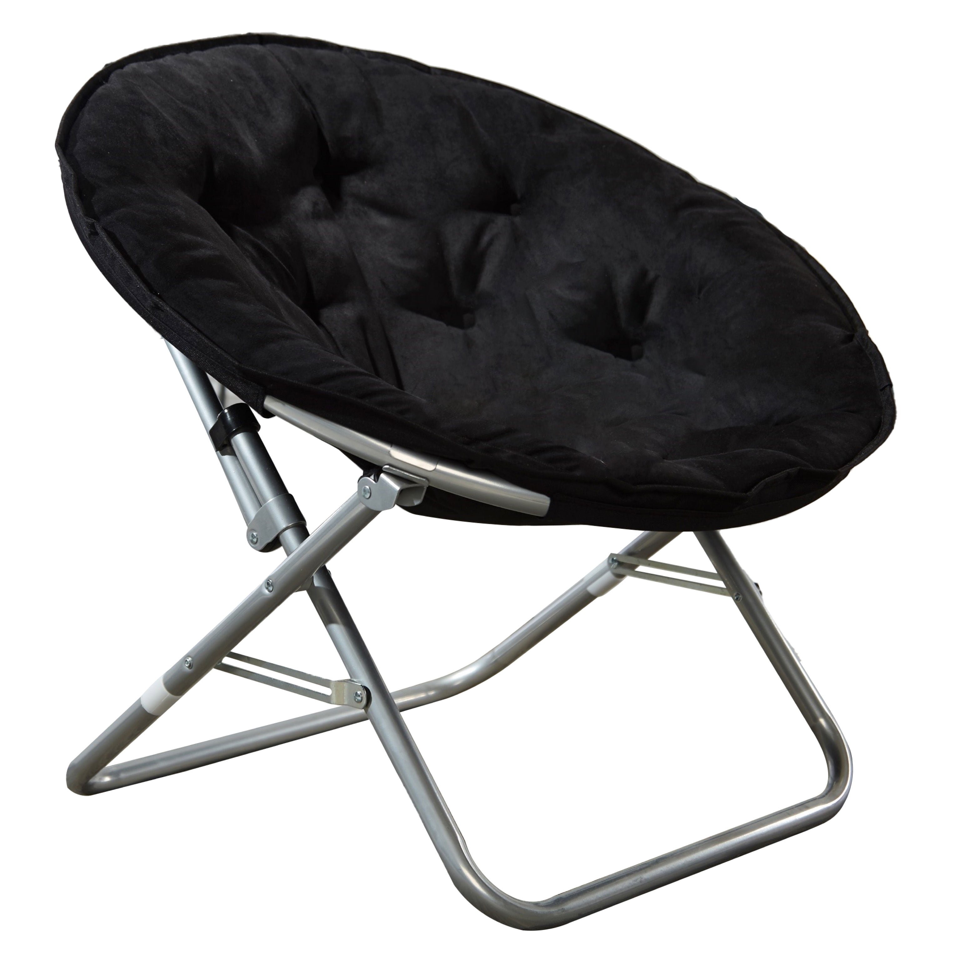 Mainstays faux fur folding saucer chair black black w black frame