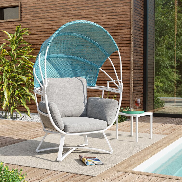 Langley Street Hollman Egg Patio Chair w/ Cushions (Gray/Blue Cushions