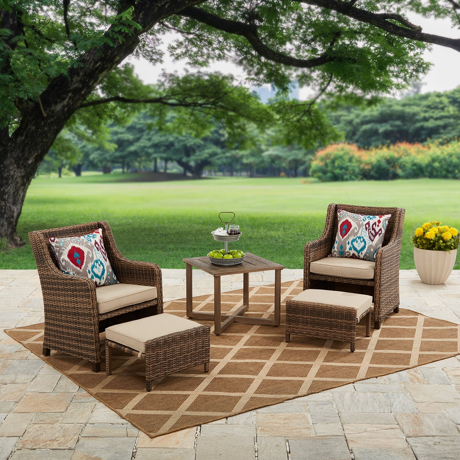 5-Piece Better Homes & Garden Hawthorne Park Outdoor Chat Set w/ Beige Cushions $347 + Free Shipping