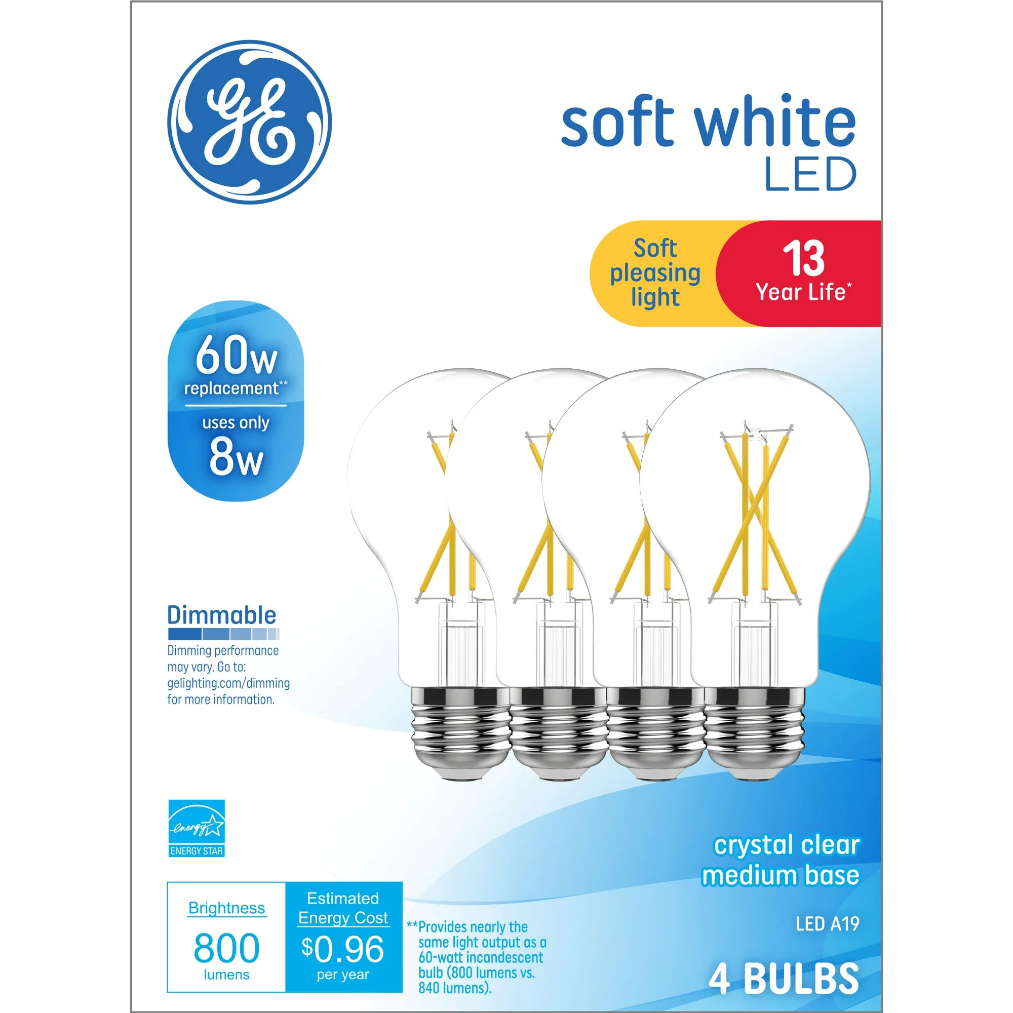 ge 60 watt led soft white light bulbs 4pk