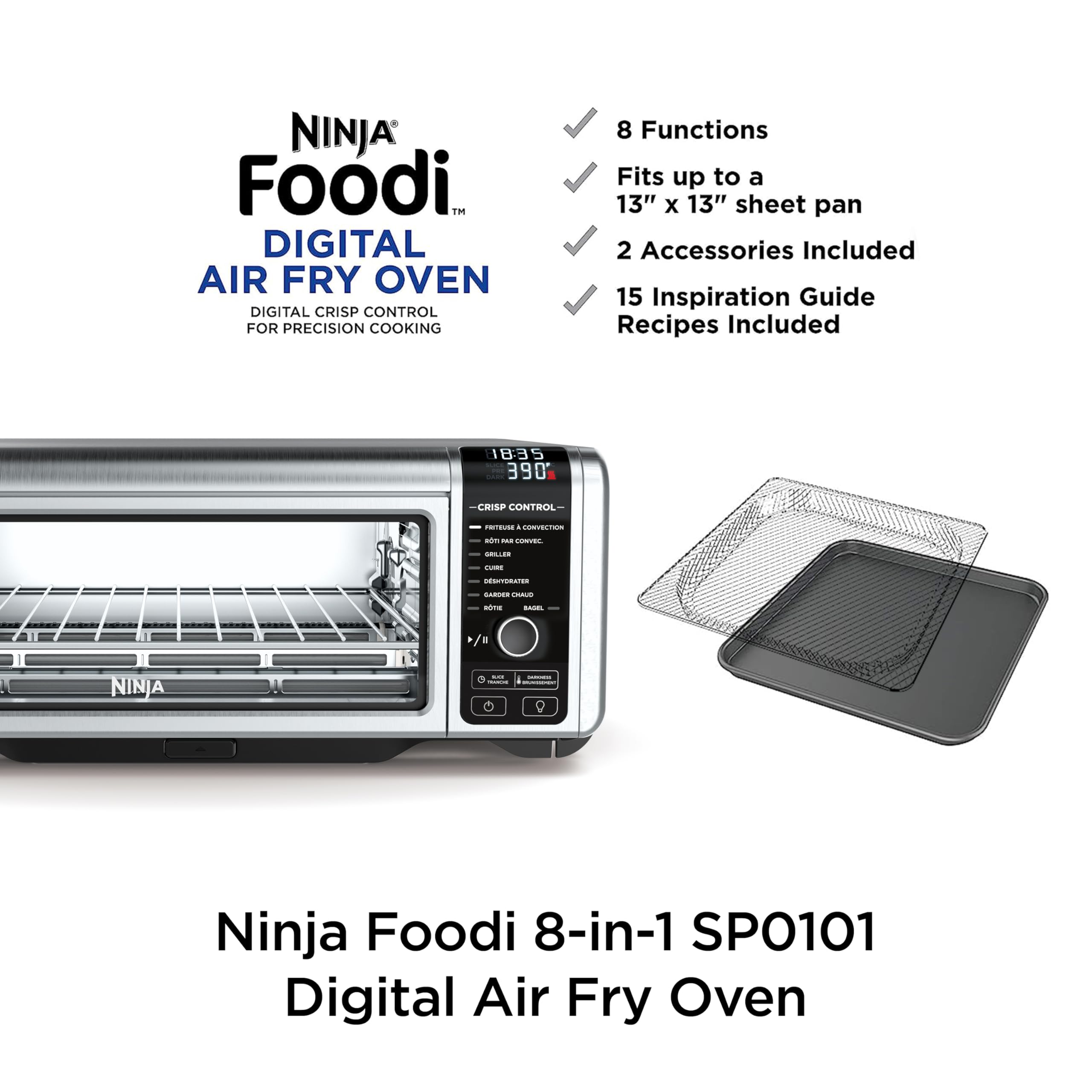 Ninja 8-in-1 Digital Air Fry Countertop Oven w/ Flip-Away Storage  (Stainless Steel/Black,SP101) $130 + Free Shipping