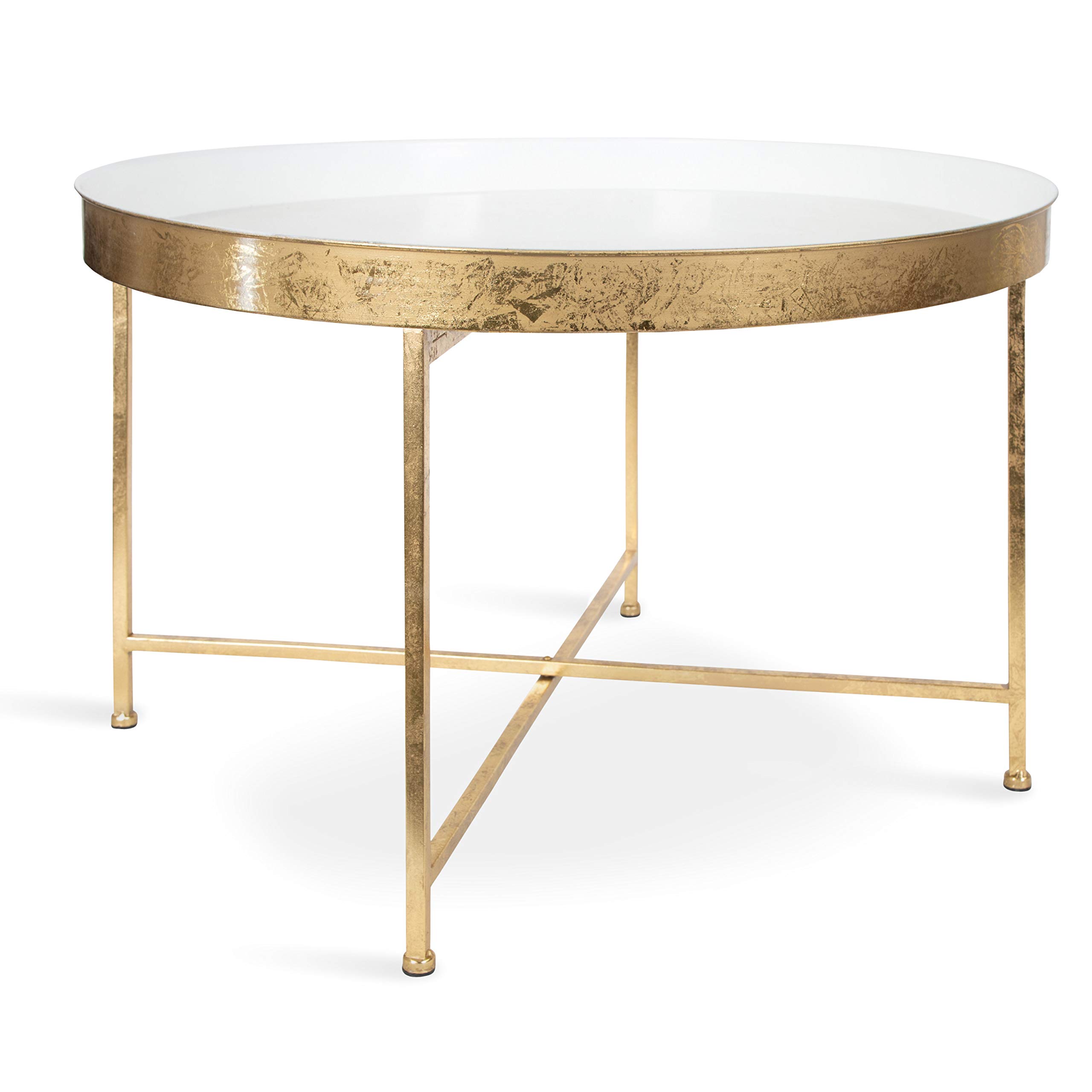 28.25" Kate and Laurel Celia Modern Glam Round Metal Foldable Coffee Table (White and Gold Leaf) $87.55 + Free Shipping